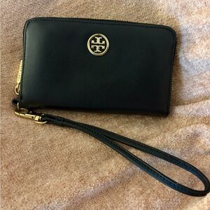 Tory Burch Black and Gold Wristlet